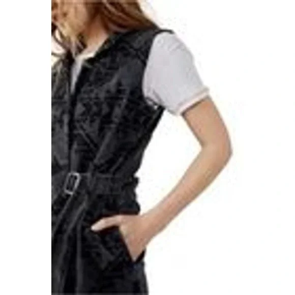 Free People Longline Denim Vest Womens XS Gray Aztec Belted Boho Southwestern - Picture 7 of 16